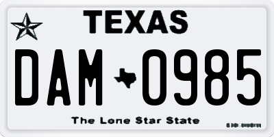 TX license plate DAM0985