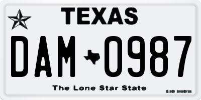 TX license plate DAM0987