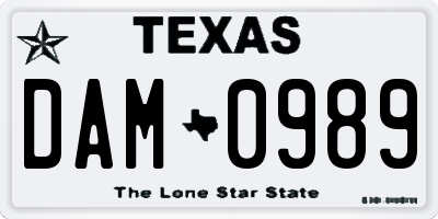 TX license plate DAM0989