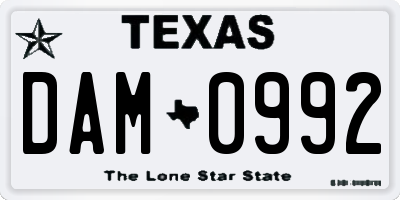 TX license plate DAM0992