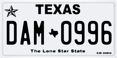 TX license plate DAM0996