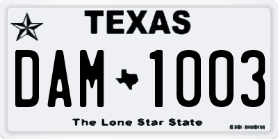 TX license plate DAM1003