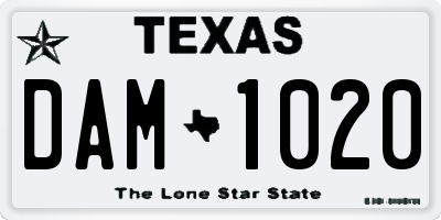 TX license plate DAM1020