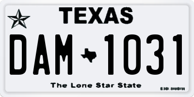 TX license plate DAM1031