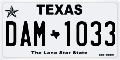 TX license plate DAM1033