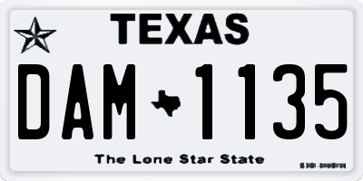 TX license plate DAM1135