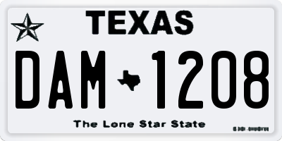 TX license plate DAM1208