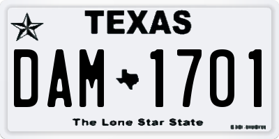 TX license plate DAM1701