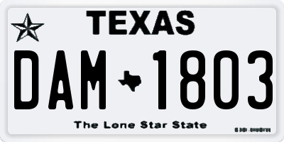 TX license plate DAM1803