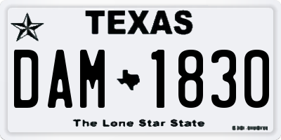 TX license plate DAM1830