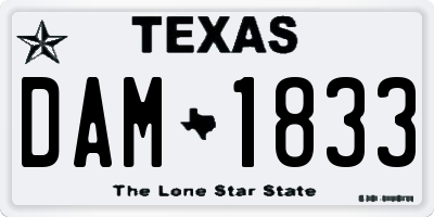 TX license plate DAM1833
