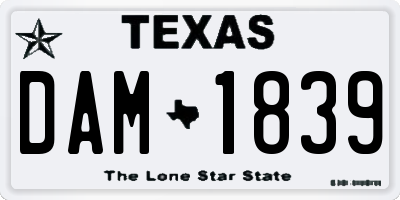 TX license plate DAM1839