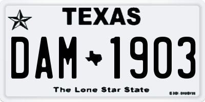 TX license plate DAM1903