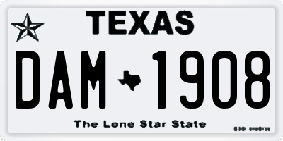 TX license plate DAM1908