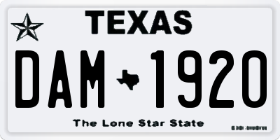 TX license plate DAM1920