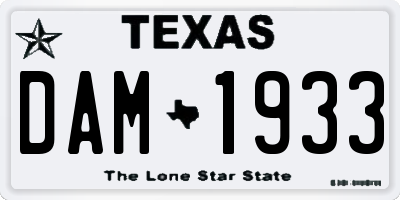 TX license plate DAM1933