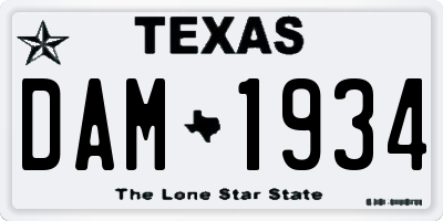 TX license plate DAM1934