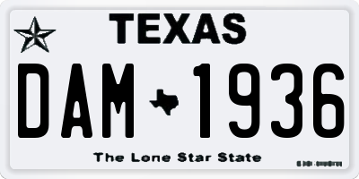 TX license plate DAM1936
