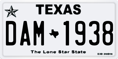 TX license plate DAM1938