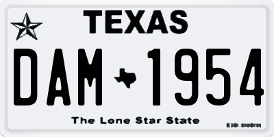 TX license plate DAM1954