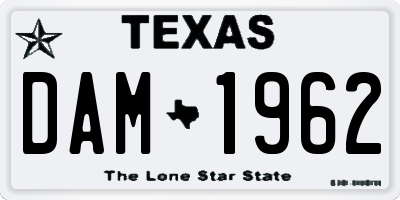 TX license plate DAM1962