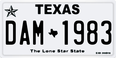TX license plate DAM1983