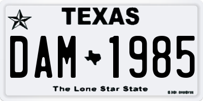 TX license plate DAM1985