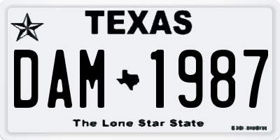TX license plate DAM1987