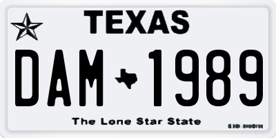 TX license plate DAM1989