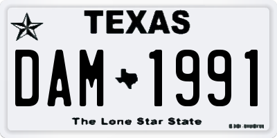 TX license plate DAM1991