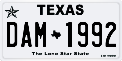 TX license plate DAM1992