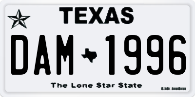 TX license plate DAM1996