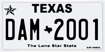 TX license plate DAM2001