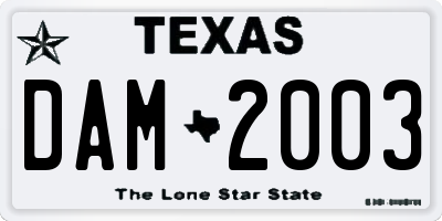 TX license plate DAM2003
