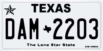 TX license plate DAM2203