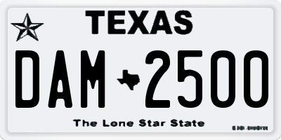 TX license plate DAM2500