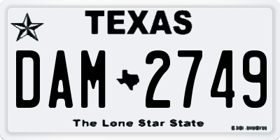 TX license plate DAM2749