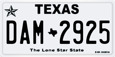 TX license plate DAM2925