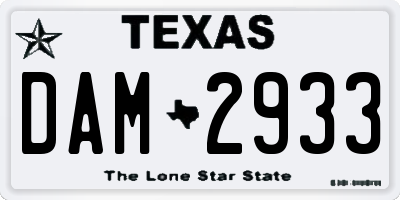 TX license plate DAM2933