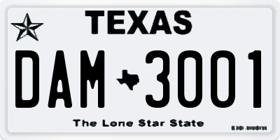 TX license plate DAM3001