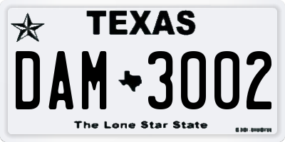 TX license plate DAM3002