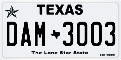 TX license plate DAM3003