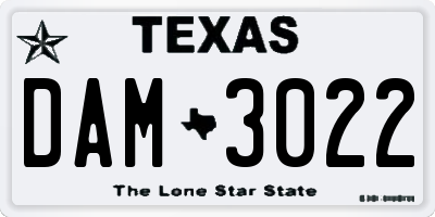 TX license plate DAM3022