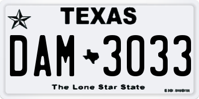 TX license plate DAM3033