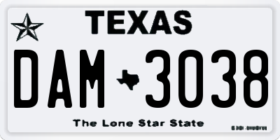 TX license plate DAM3038