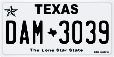 TX license plate DAM3039