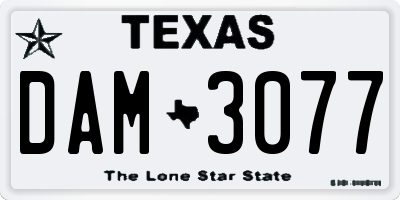 TX license plate DAM3077
