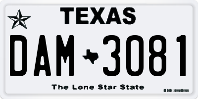 TX license plate DAM3081