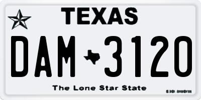 TX license plate DAM3120
