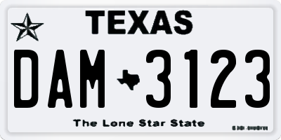 TX license plate DAM3123